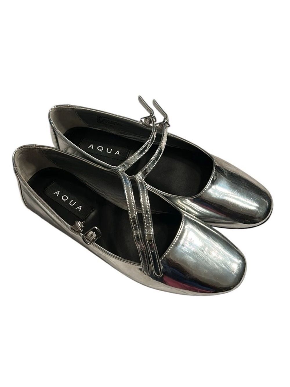 Aqua Silver tone Metallic Mary Jane Buckle Flats/Shoes(Size 6M)